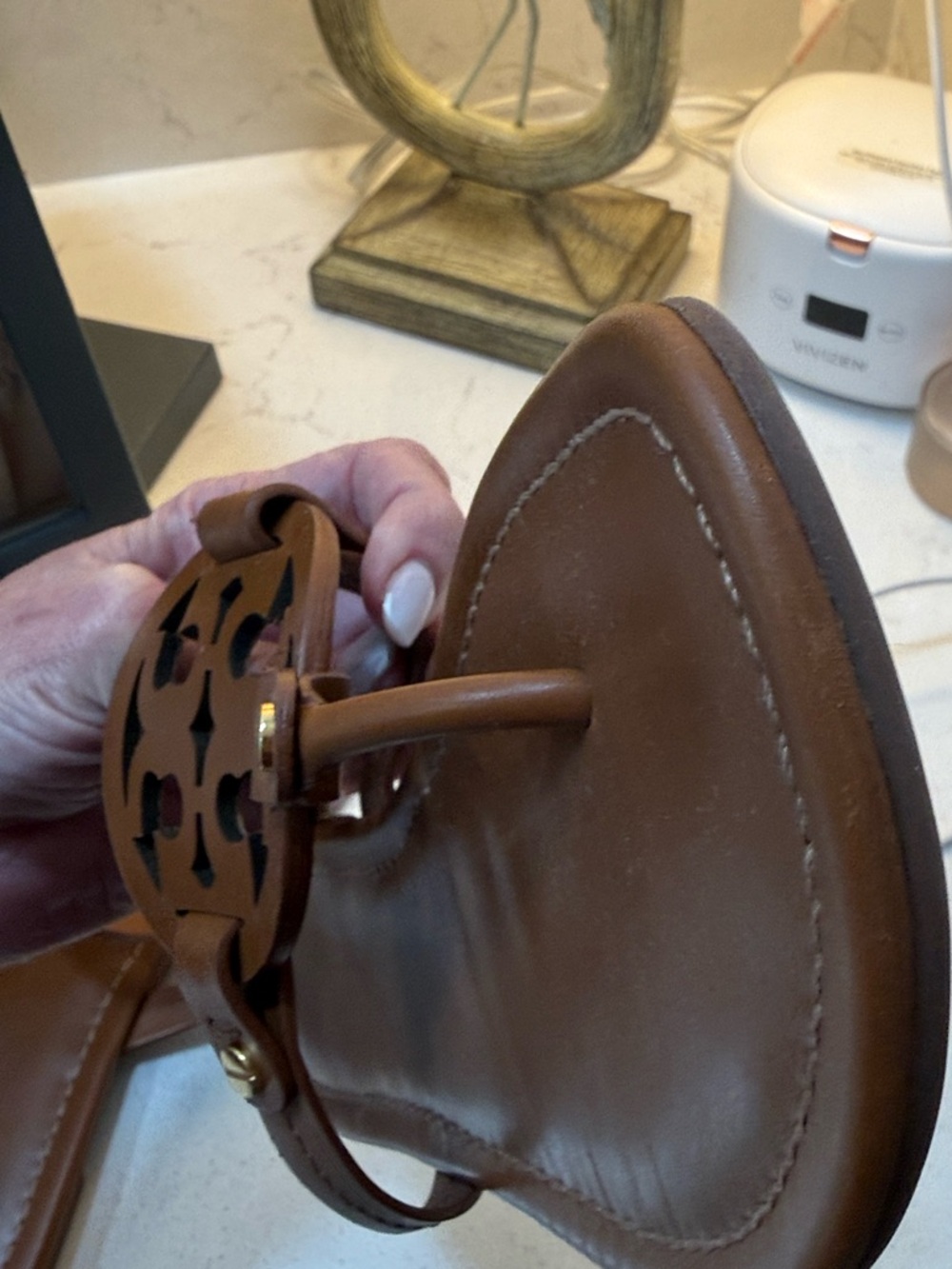 Tory Burch Brown Miller Leather Logo Sandals - Picture 2 of 4